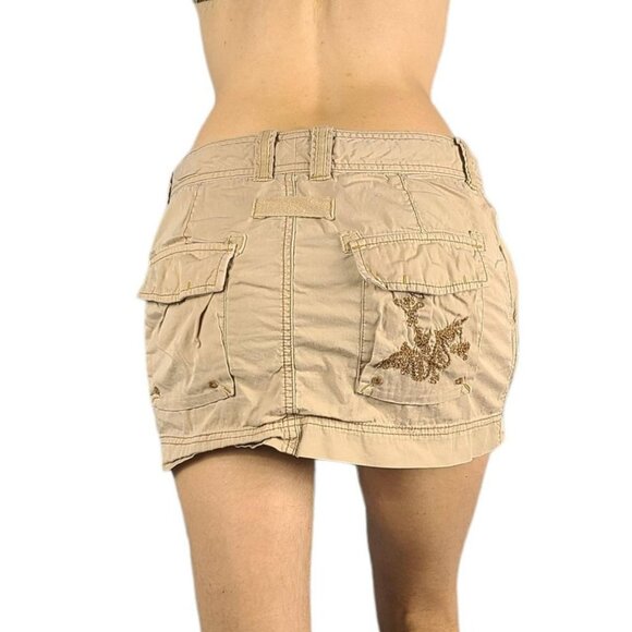 Polo Jeans Brand Khaki Embroidered Brown Button Up Cargo Mini Skirt Y2k Preppy - Picture 4 of 4